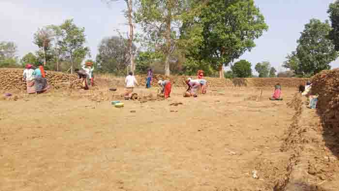 Labor farmer toman bais pond built in the field